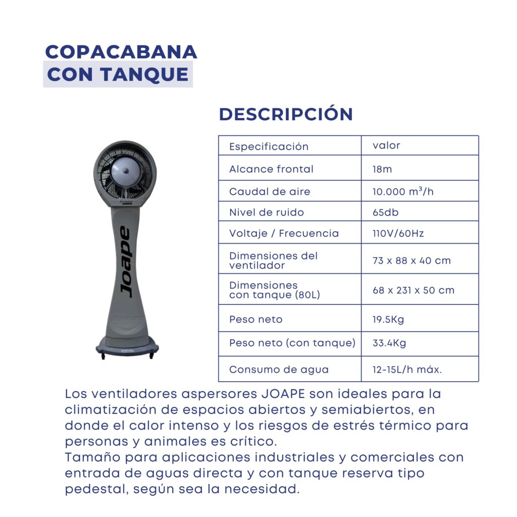 Ventilador Aspersor Joape COPACABANA CON TANQUE Acodinsa