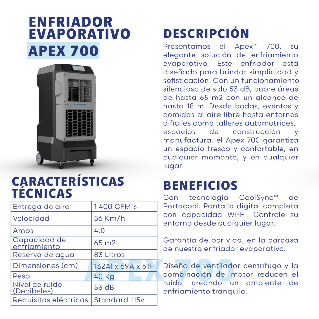 Enfriador Evaporativo Portacool APEX 700 Acodinsa Colombia